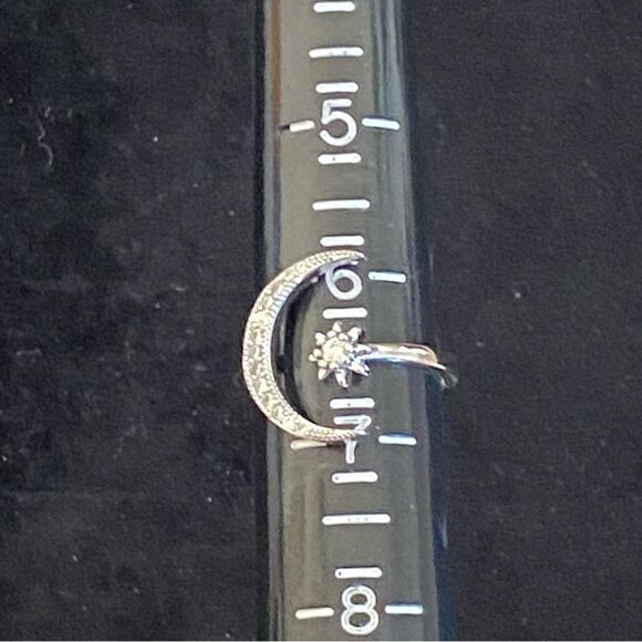 Celestial Crescent Moon Star Silver Tone Crystal Adjustable Ring NWT - Picture 8 of 13